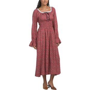 LUNA SKIES Square Neck Long Sleeve Printed Dress